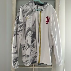 Adidas men's XLT IU white/gray marbled with gold accents full zip hooded jacket